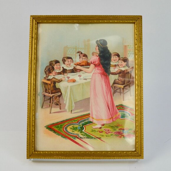 Brownies at Supper Framed Print Vintage 9.75 x 7.75" - Picture 1 of 5